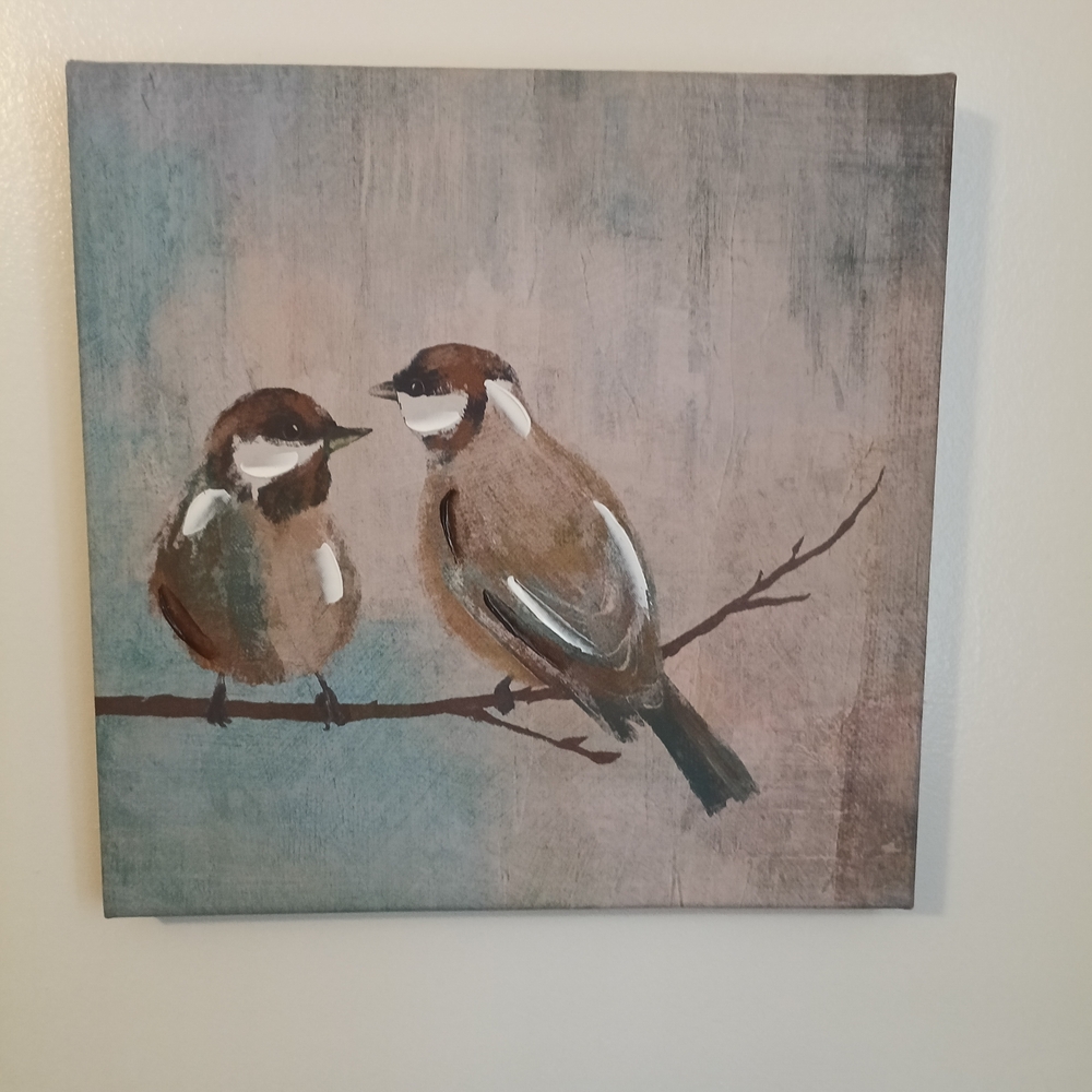 Source Unknown Birds on a Branch Painting - Brown and Blue